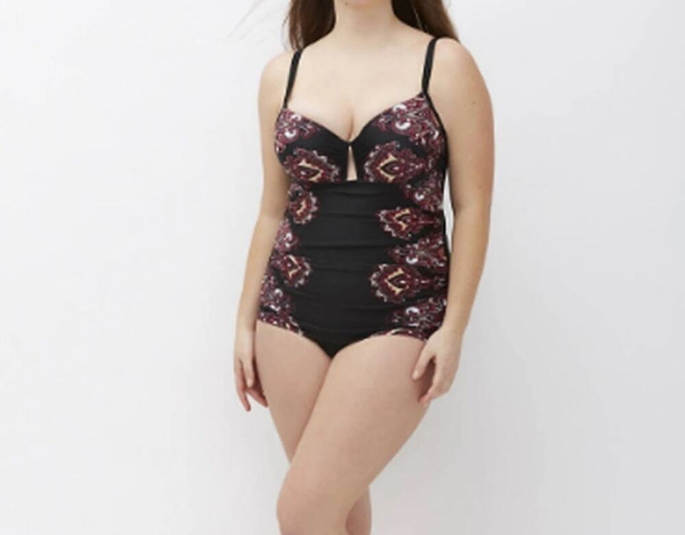 Lane Bryant Paisley One Piece Swim Suit Built In Bra Cacique Size 18 Black NEW